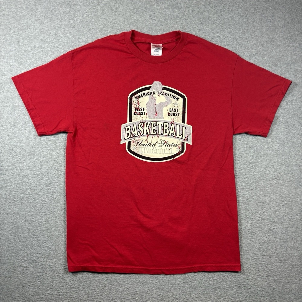 Basketball American Tradition Graphic T-Shirt Red Mens Large Y2K Vintage 2000s